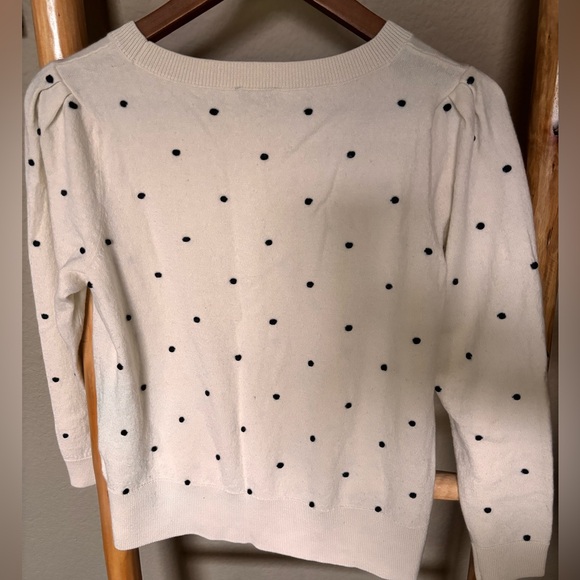 Talbots Polka Dot Wool Blend Knit Sweater Puff Sleeve Cream Black L - Picture 2 of 5